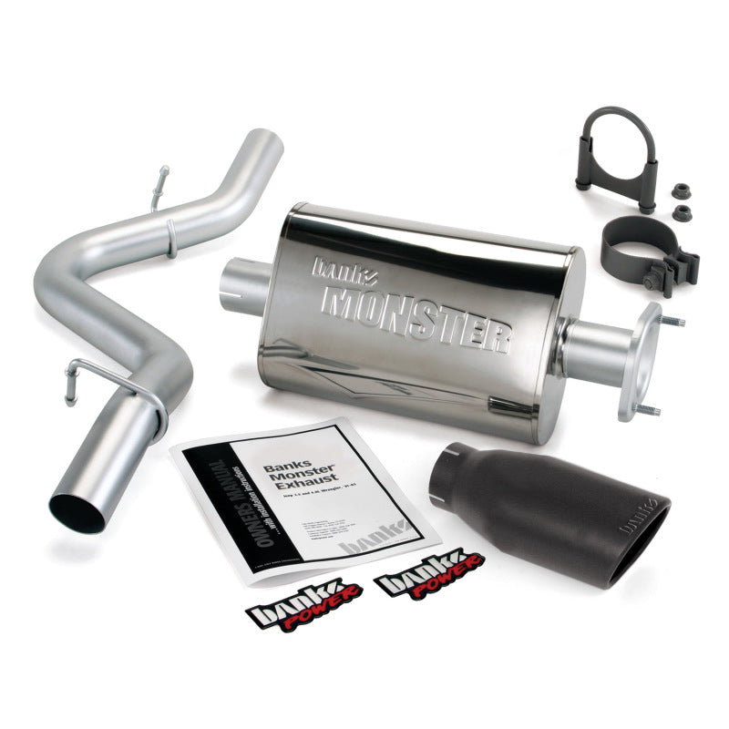 Banks Power 00-03 Jeep 2.5/4.0L Wrangler w/ 2-Bolt Cat Monster Exh Sys - SS Single Exh w/ Blk Tip - Mammoth Racing -