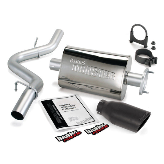 Banks Power 00-03 Jeep 2.5/4.0L Wrangler w/ 2-Bolt Cat Monster Exh Sys - SS Single Exh w/ Blk Tip - Mammoth Racing -