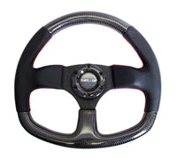 NRG Carbon Fiber Steering Wheel (320mm) Flat Bottom & Leather Trim w/Red Stitching - My Store