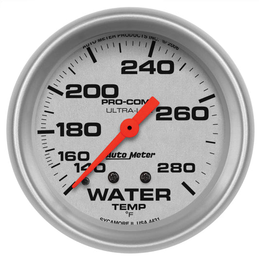 Autometer Ultra-Lite 66.7mm 140-280 Deg F Mechanical Water Temperature Gauge - White - My Store