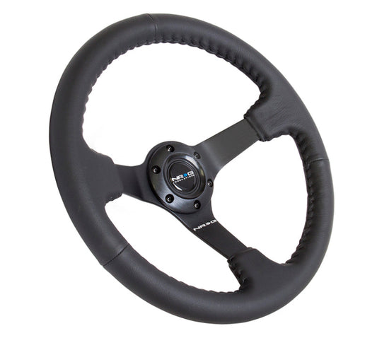 NRG Reinforced Steering Wheel (350mm / 3in. Deep) Bk Leather w/Bk BBall Stitch (Odi Bakchis Edition) - My Store