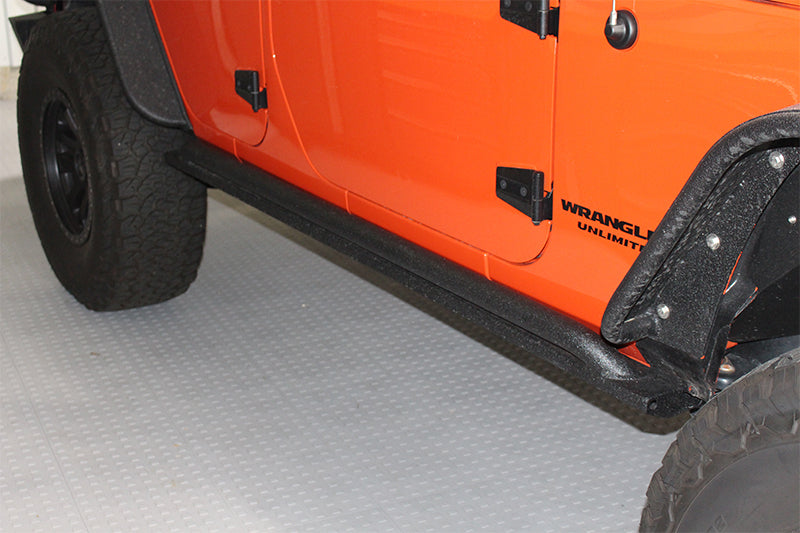 Fishbone Offroad 07-18 Jeep Wrangler JK 4 Door Rubicon Steel Rock Slider - Black Textured Powdercoat - Mammoth Racing -