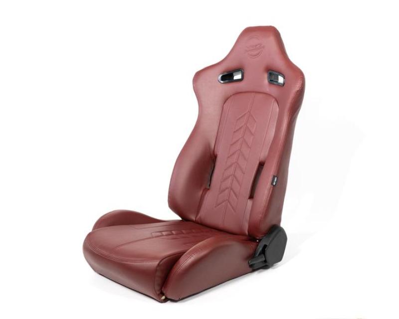 NRG Reclinable Sport Seats (Pair) The Arrow Maroon Vinyl w/ Pressed NRG logo w/ Maroon Stitch - My Store