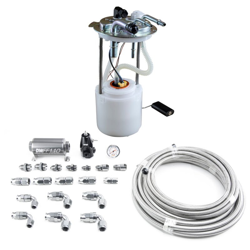 DeatschWerks 05-19 Yukon/Tahoe/Suburban DW400 Pump Module and Return SS PTFE Plumbing Kit - Mammoth Racing -