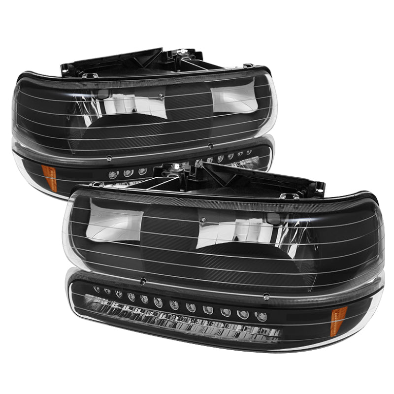 Xtune Chevy TahOE 00-06 Headlights w/ LED Bumper Lights Amber Black HD-JH-CSIL99-LED-SET-BK - Mammoth Racing -