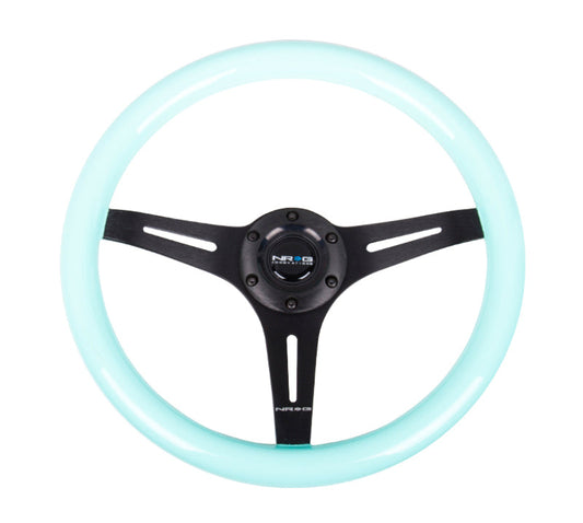NRG Classic Wood Grain Steering Wheel (350mm) Minty Fresh Color Grip w/Black 3-Spoke Center - My Store