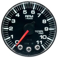 Autometer Spek-Pro Gauge Tach 2 1/16in 11K Rpm W/ Shift Light & Peak Mem Blk/Chrm - My Store