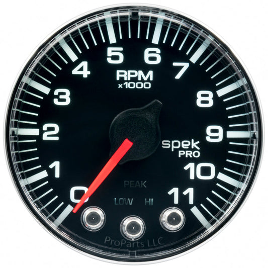 Autometer Spek-Pro Gauge Tach 2 1/16in 11K Rpm W/ Shift Light & Peak Mem Blk/Chrm - My Store
