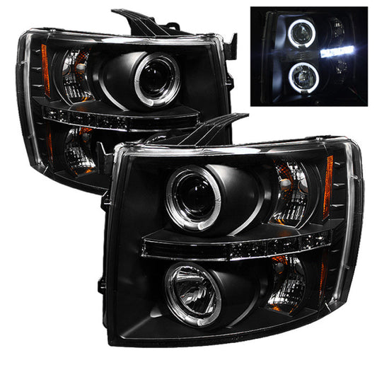 Spyder Chevy Silverado 1500 07-13 Projector Headlights LED Halo LED Blk PRO-YD-CS07-HL-BK - Mammoth Racing -