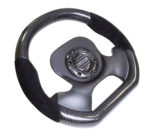 NRG Carbon Fiber Steering Wheel (320mm) CF Center Plate & Two-Tone Carbon w/Suede Trim Handles - My Store