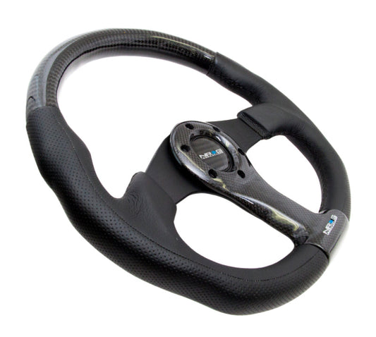 NRG Carbon Fiber Steering Wheel (350mm) Oval Shape Black w/Leather Trim - My Store