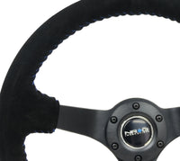 NRG Reinforced Steering Wheel (350mm / 3in. Deep) Blk Suede/Blue BBall Stitch w/5mm Matte Blk Spokes - My Store