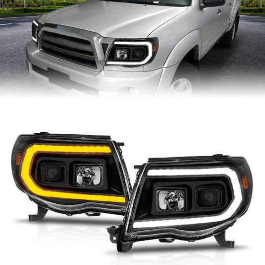 ANZO 05-11 Toyota Tacoma Projector Headlights w/Light Bar Switchback Black Housing - My Store