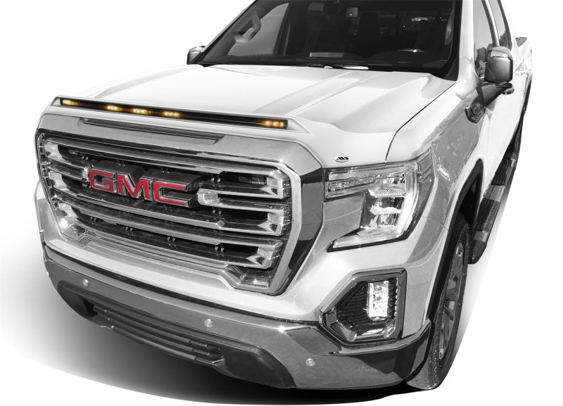 AVS 19-22 GMC Sierra Aeroskin Low Profile Hood Shield w/ Lights - White Frost Tricoat - Mammoth Racing -