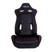 NRG Sport Seats (Pair) Cloth w/NRG Logo & NRG Arrow Cushion Imprint - Black w/Red Stitch - My Store