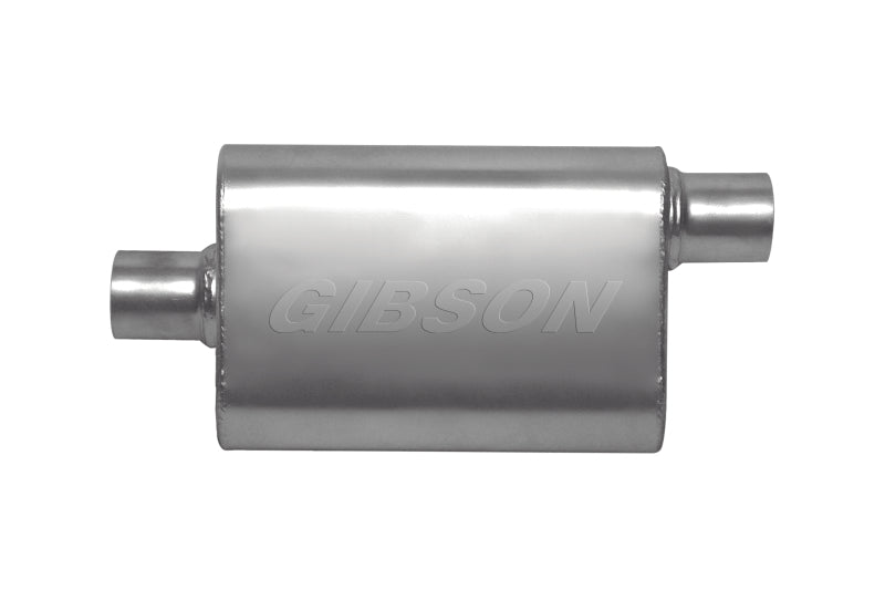 Gibson CFT Superflow Center/Offset Oval Muffler - 4x9x13in/2.25in Inlet/2.25in Outlet - Stainless - Mammoth Racing -