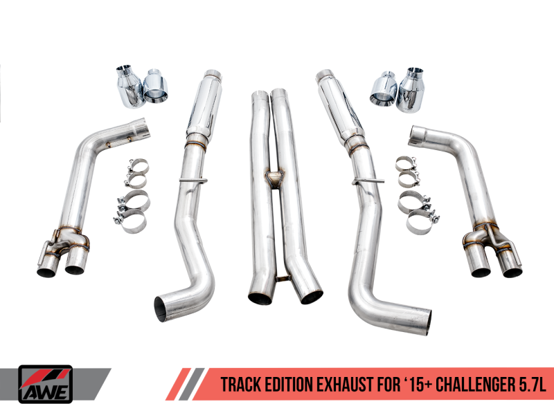 AWE Tuning 2017+ Dodge Challenger 5.7L Track Edition Exhaust - Chrome Silver Quad Tips - Mammoth Racing -