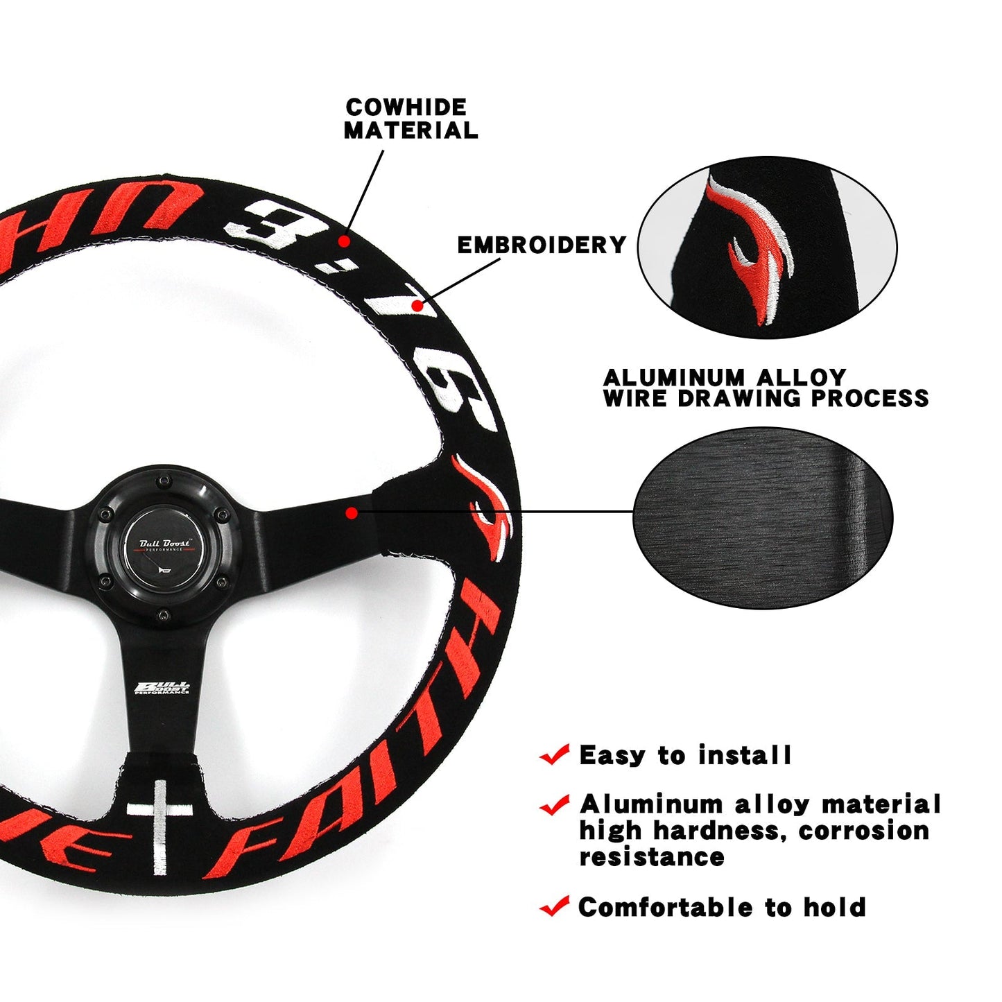 Have Faith John 3 16 Short Hub Adapter + Suede Steering Wheel For 02-06 Mini Cooper E90