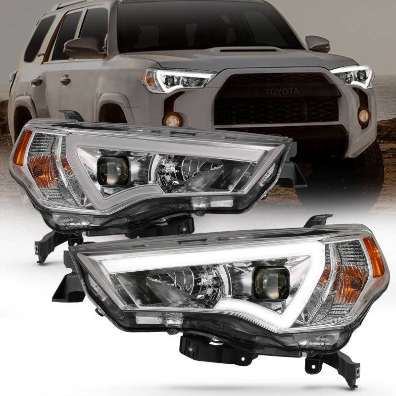 ANZO 14-18 Toyota 4 Runner Plank Style Projector Headlights Chrome w/ Amber - My Store