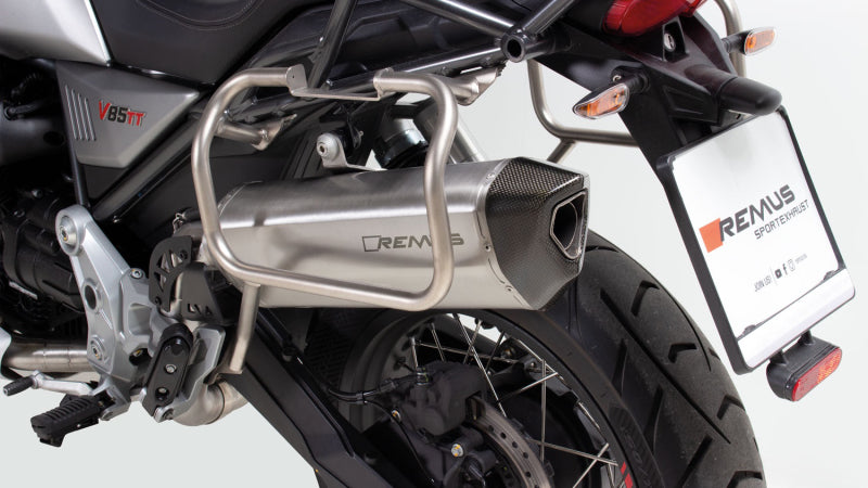 Remus 2019 Moto Guzzi V85 TT Black Hawk Stainless Steel Race Slip On - Mammoth Racing -