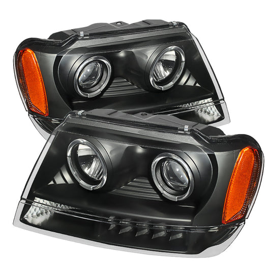 Xtune Jeep Grand Cherokee 99-04 Projector Headlights LED Halo Black PRO-JH-JGC99-LED-BK - Mammoth Racing -