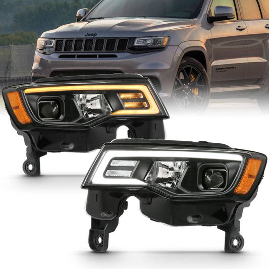 ANZO 2017-2018 Jeep Grand Cherokee Projector Headlights w/ Plank Style Switchback - Black w/ Amber - My Store