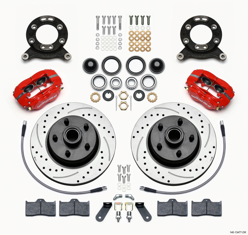 Wilwood Forged Dynalite-M Front Kit 11.30in 1 PC Rotor&Hub Drill-Red 1970-1973 Mustang Disc & Drum - My Store