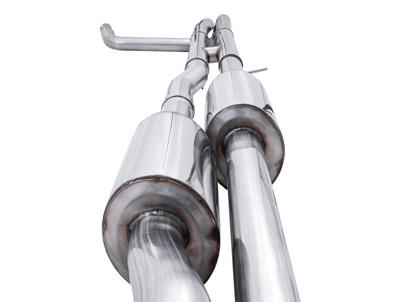 AWE Tuning 22-23 GMC Sierra 1500 AT4X 6.2L 0FG Catback Split Dual (Flat Bumper) - Chrome Silver Tips - My Store