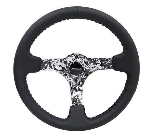 NRG Reinforced Steering Wheel (350mm / 3in. Deep) Blk Leather w/Hydrodipped Digi-Camo Spokes - My Store