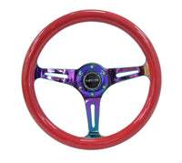 NRG Classic Wood Grain Steering Wheel (350mm) Red Grip w/Neochrome 3-Spoke Center - My Store