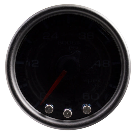 Autometer Spek-Pro Gauge Boost 2 1/16in 60psi Stepper Motor W/Peak & Warn Blk/Smoke/Black - My Store