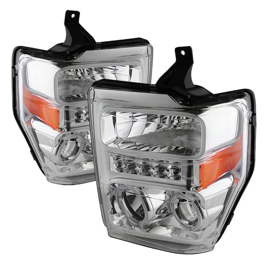 Xtune Ford F250/350/450 Super Duty 08-10 Projector Headlights LED Halo Chrome PRO-JH-FS08-LED-C - Mammoth Racing -