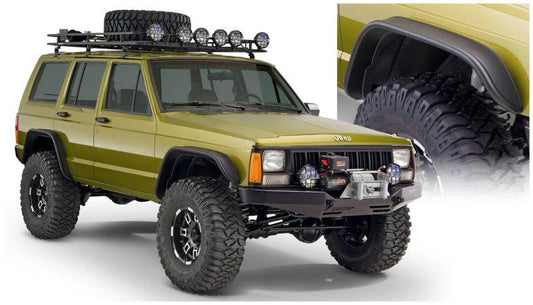 Bushwacker 84-01 Jeep Cherokee Flat Style Flares 4pc - Black - Mammoth Racing -