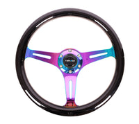 NRG Classic Wood Grain Steering Wheel (350mm) Black Paint Grip w/Neochrome 3-Spoke Center - My Store