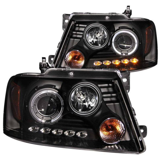 ANZO 2004-2008 Ford F-150 Projector Headlights w/ Halo and LED Black - My Store