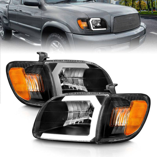 ANZO 00-04 Toyota Tundra (Fits Reg/Acc Cab Only) Crystal Headlights w/Light Bar Black w/Corner Light - My Store