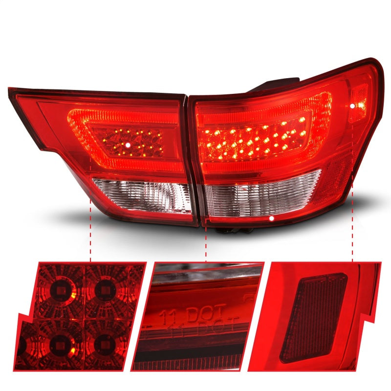 ANZO 11-13 Jeep Grand Cherokee LED Taillights w/ Lightbar Chrome Housing Red/Clear Lens 4pcs - Mammoth Racing -