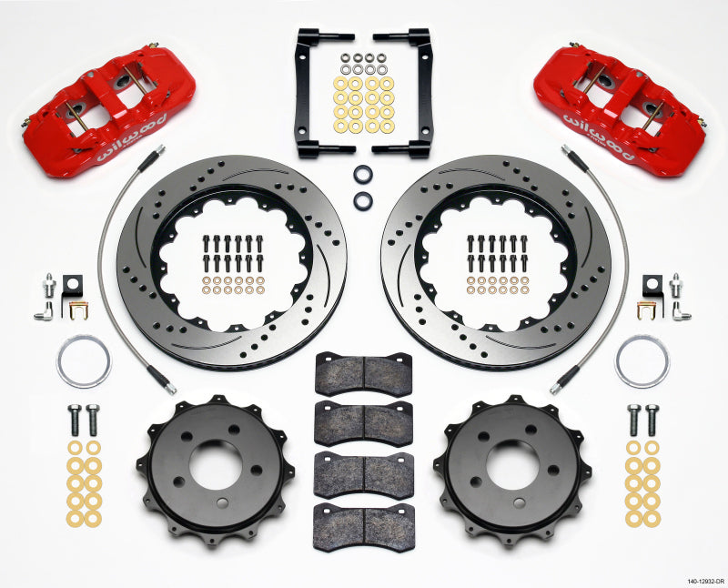 Wilwood Aero4 Rear Kit 14.25in Drilled Red 2008-2009 Pontaic G8 w/Lines - Mammoth Racing -
