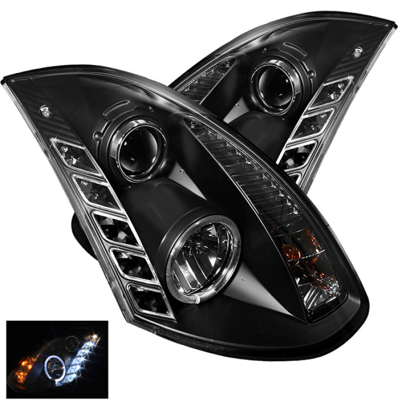 Spyder Infiniti G35 03-07 2DR Projector Halogen - LED Halo DRL Blk High H4 PRO-YD-IG35032D-DRL-BK - Mammoth Racing -