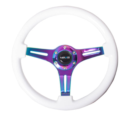 NRG Classic Wood Grain Steering Wheel (350mm) White Paint Grip w/Neochrome 3-Spoke Center - My Store