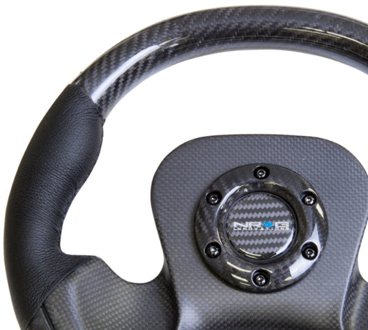 NRG Carbon Fiber Steering Wheel (320mm) CF Center Plate & Two-Tone Carbon w/Leather Trim Handles - My Store