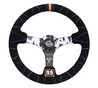 NRG Reinforced Steering Wheel (350mm / 3in. Deep) Blk Suede w/Color Stitch (Kyle Mohan Edition) - My Store