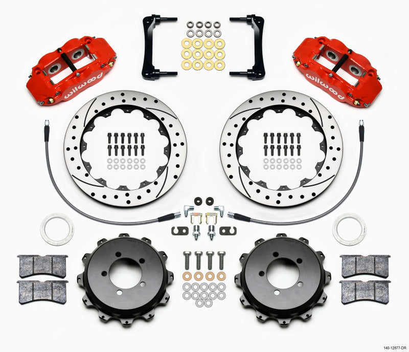 Wilwood Narrow Superlite 4R Rear Kit 12.88in Drilled Red 2008-2012 Subaru WRX w/Lines - Mammoth Racing -
