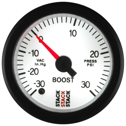 Autometer Stack 52mm -30inhg to +30 PSI (Incl T-Fitting) Pro Stepper Motor Boost Press Gauge - White