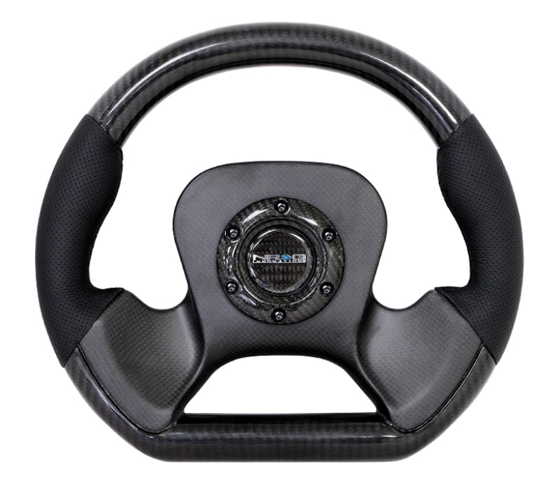 NRG Carbon Fiber Steering Wheel (320mm) CF Center Plate & Two-Tone Carbon w/Leather Trim Handles - My Store
