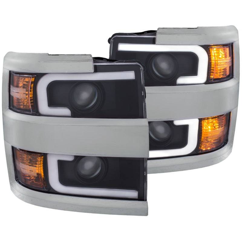 ANZO 2015-2016 Chevrolet Silverado Projector Headlights w/ Plank Style Design Black w/ Amber - My Store