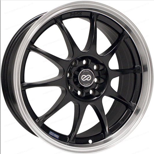 Enkei J10 15x6.5 4x100/114.3 38mm Offset 72.62mm Bore Dia Matte Black w/ Machined Lip Wheel - Mammoth Racing -