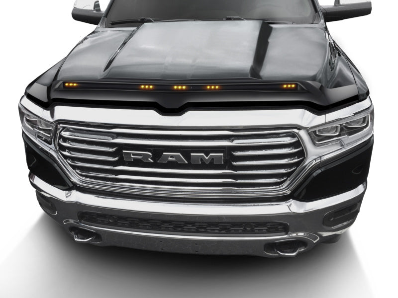 AVS 19-22 Ram 1500 Aeroskin Hood Shield Color Match w/ Lights - Diamond Black - Mammoth Racing -