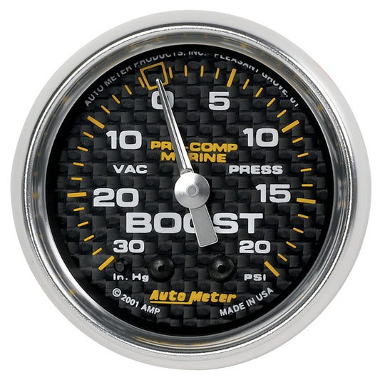 Autometer Marine Carbon Fiber 2-1/16in 30inhg/20psi Mechanical Vacuum/Boost Gauge - My Store