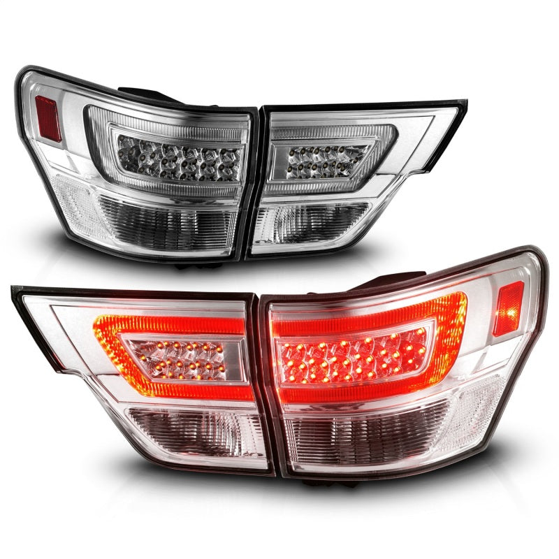 ANZO 11-13 Jeep Grand Cherokee LED Taillights w/ Lightbar Chrome Housing/Clear Lens 4pcs - Mammoth Racing -